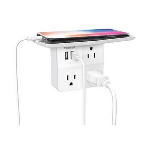 Tessan Wall Extender Charger with Shelf 2 USB Port 3 Outlet Instructions